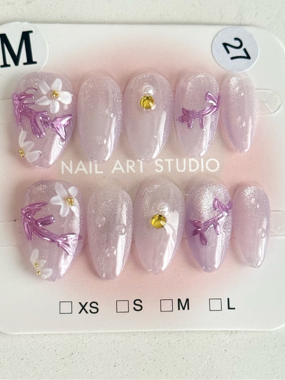 Handmade Lavender Floral Press-On Nails size M